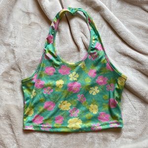 Hawaiian flower crop halter top